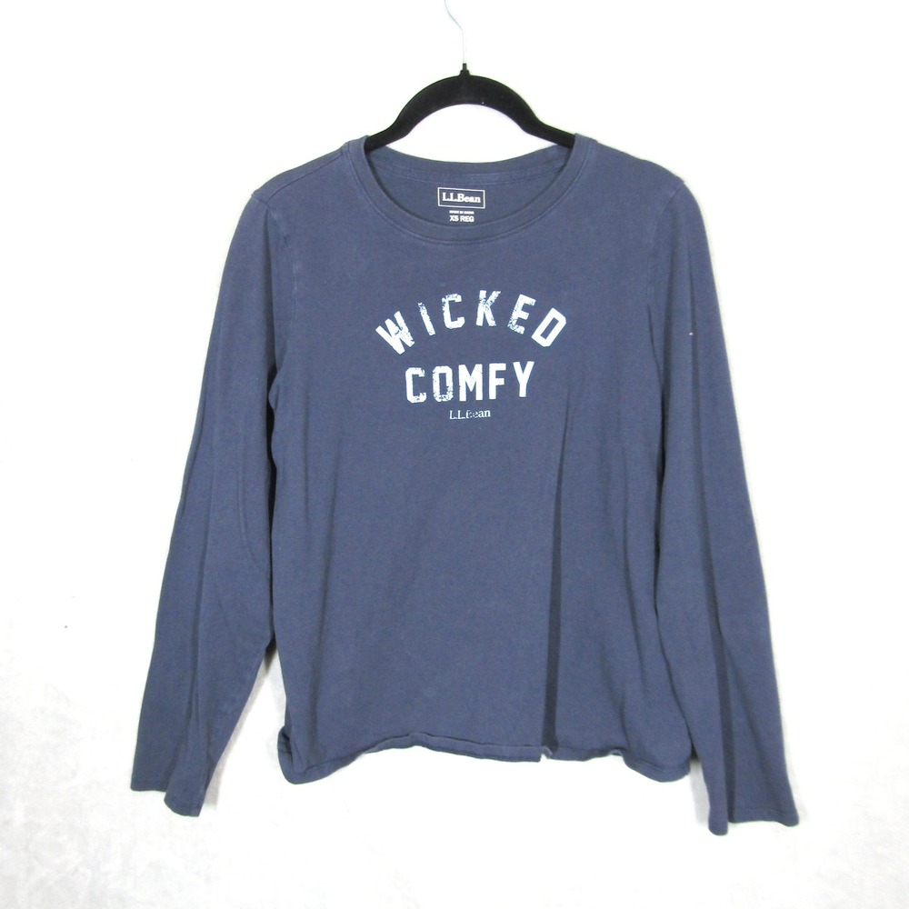 L L Bean Wicked Comfy Long Sleeve T Shirt Women XS Reg Blue Cotton Crew Neck Top
